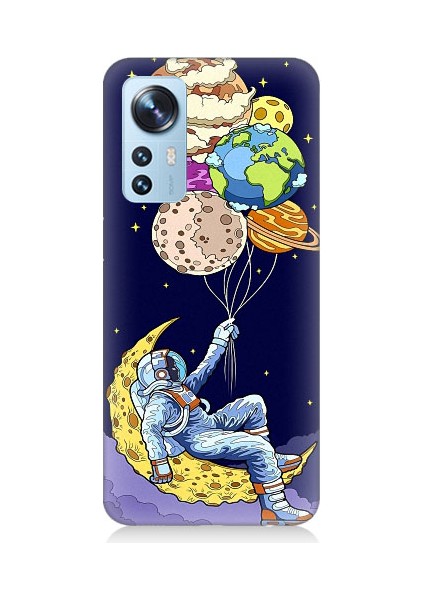Xiaomi 12 Uyumlu Astronot ve Gezegenler Desenli Silikon Kılıf