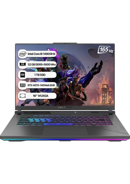 Rog Strix G16 G614JIR-N3088 Intel Core I9 14900HX 32 GB 1 Tb SSD Rtx 4070-140WATT 165 Hz Freedos 16" Wuxga Taşınabilir Bilgisayar