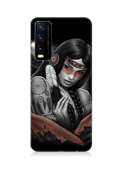 Vivo Y20S Uyumlu Kızılldereli Kız Dreamcatcher Desenli Silikon Kılıf