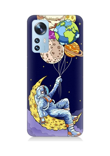 Xiaomi 12 Uyumlu Astranot ve Gezegen Balonlar Desenli Silikon Kılıf