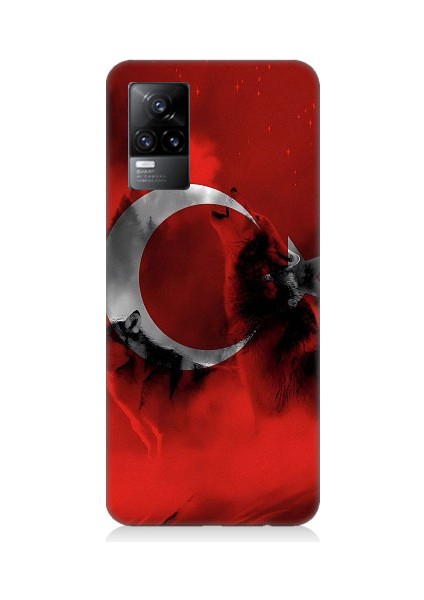 Vivo V21E Uyumlu Türk Bayrağı ve Kurt Desenli Silikon Kılıf