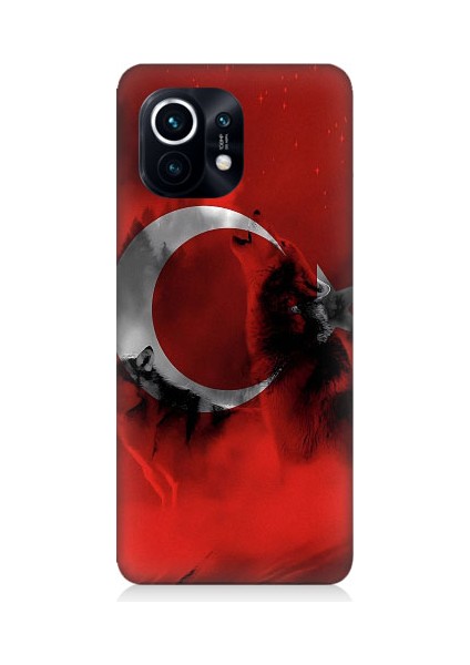 Xiaomi Mi 11 Uyumlu Türk Bayrağı ve Kurt Desenli Silikon Kılıf