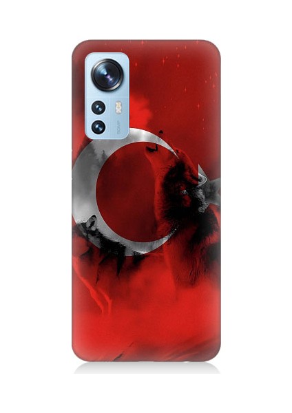 Xiaomi 12 Uyumlu Türk Bayrağı ve Kurt Desenli Silikon Kılıf