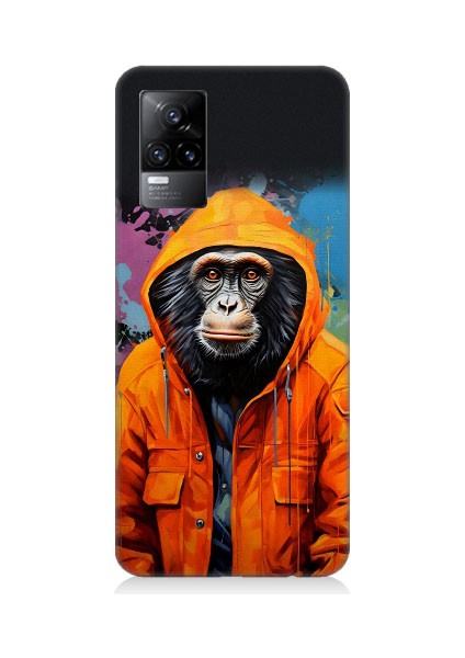 Vivo V21E Uyumlu Kapşonlu Maymun Desenli Silikon Kılıf