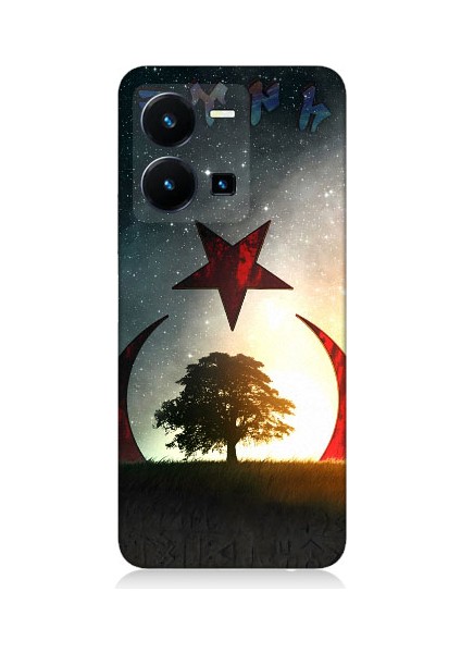 Vivo Y22S Uyumlu Göktürkçe Türk ve Ağaç Bayrak Desenli Silikon Kılıf