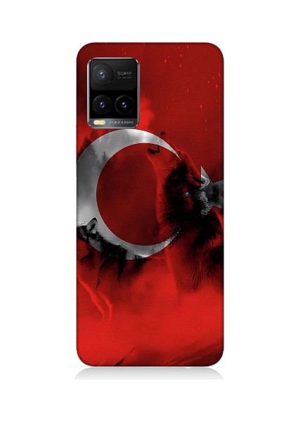Vivo Y33S Uyumlu Türk Bayrağı ve Kurt Desenli Silikon Kılıf