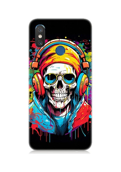 Xiaomi Mi 8s Uyumlu Müzik Dinleyen Kurukafa Desenli Silikon Kılıf