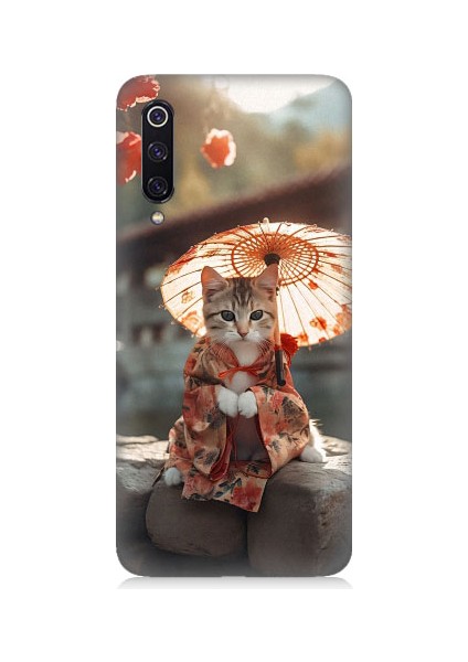 Xiaomi Mi 9 Uyumlu Geyşa Kıyafetli Kedi Desenli Silikon Kılıf