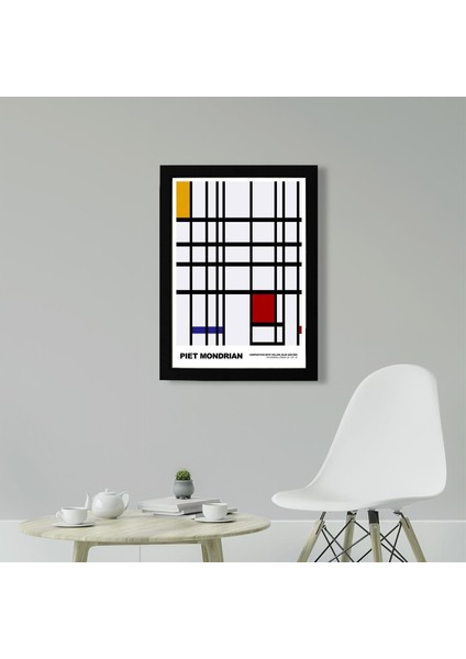 Piet Mondrian Yellow, Blue And Red 21 x 30CM - Beyaz Çerçeveli