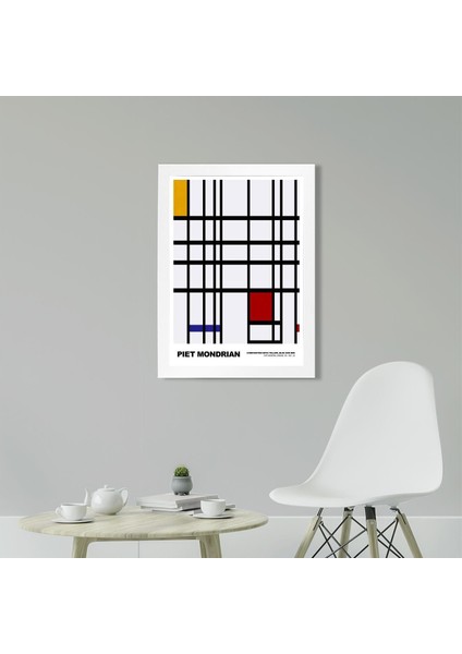 Piet Mondrian Yellow, Blue And Red 21 x 30CM - Beyaz Çerçeveli
