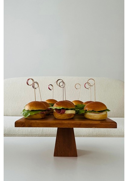 Piramit 30 X 30 Cm Ahşap 12 Cm Ayaklı Yuvarlak Pasta Sunum Servis Tabağı