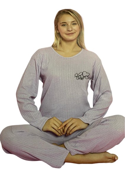 Love Baskılı Pijama Takımı Lila