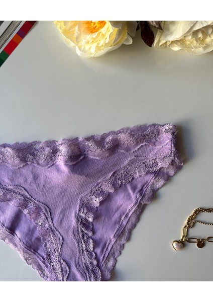 Arlet Kadın Pamuklu Rahat Günlük Kullanım Dantelli Slip/külot (Lila-Gül Kurusu- Krem) fiyatları