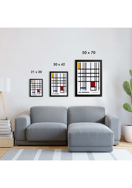 Piet Mondrian Yellow, Blue And Red 21 x 30CM - Beyaz Çerçeveli