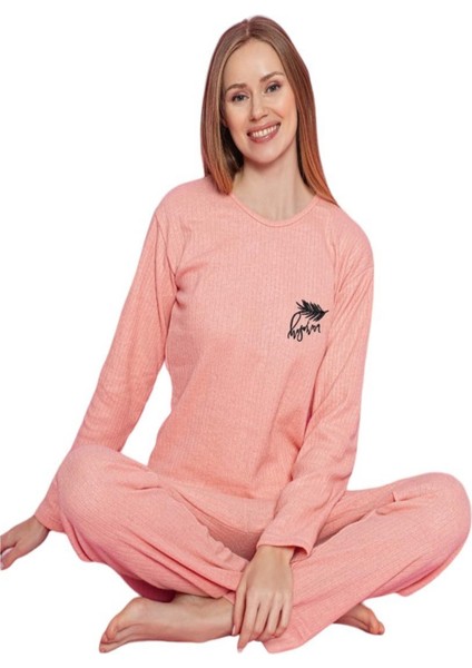 Baskılı Pijama Takımı Pudra Pembe