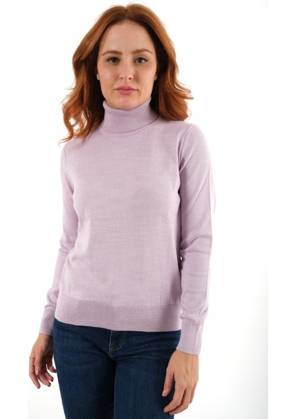 Kadın Lila %100 Pamuk Balıkçı Yaka Triko Kazak Bluz TRIST-6103