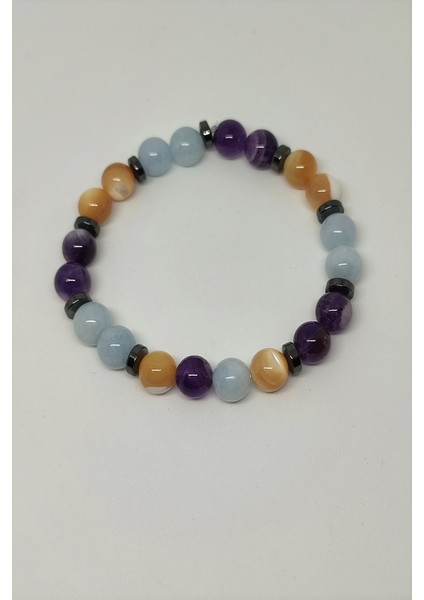 8 mm Sedef, Anjelit, Ametist, Hematit Doğaltaş Bileklik fiyatları