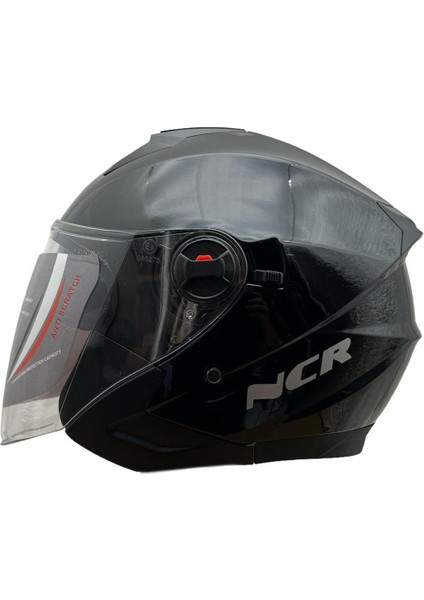 Motosiklet Ncr Yazlık Yarım Güneş Vizörlü Kask Parlak Siyah