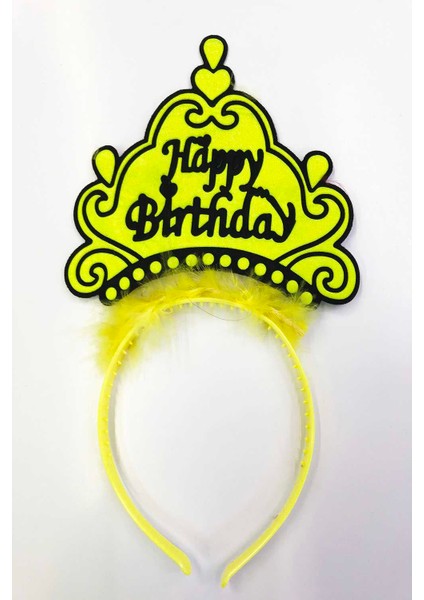 Happy Birthday Yazılı Neon Sarı Renk Doğum Günü Tacı