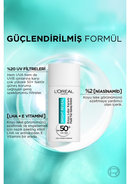 L'oréal Paris Bright Reveal Spf 50+ Koyu Leke Karşıtı Fluid Günlük Yüz Güneş Kremi 50ML