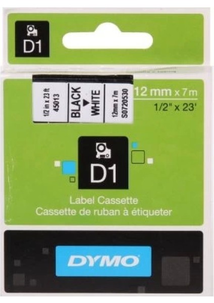 D1 Yedek Şerit 12 mm * 7 mt Beyaz/siyah (45013)