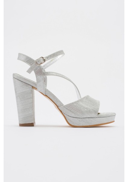 Kadın Simli Topuklu Ayakkabı Gümüş fiyatları