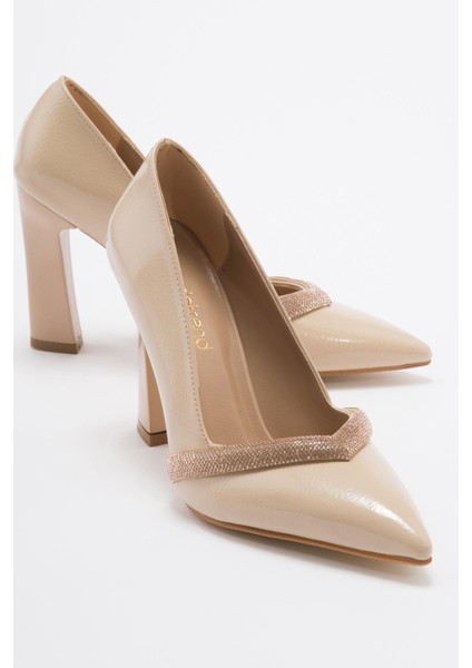 Kadın Topuklu Ayakkabı Ten Kırışık Rugan