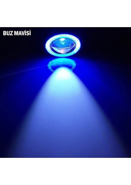 Fiat Fiorino Uyumlu, Universal Mercekli LED Angel Sis Farı, 76MM Buz Mavi Renk fırsatları