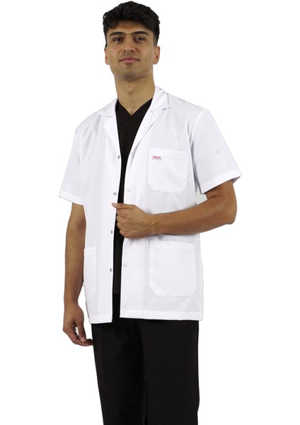 Gömlek Yaka Kısa Kol Beyaz Erkek Doktor Öğretmen Hemşire Laboratuvar Önlüğü