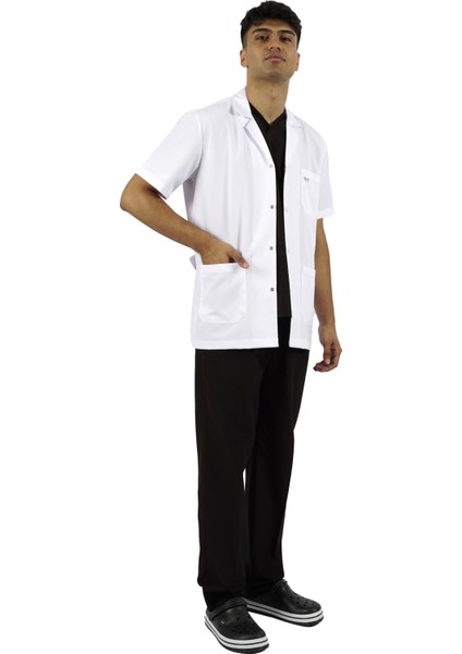 Gömlek Yaka Kısa Kol Beyaz Erkek Doktor Öğretmen Hemşire Laboratuvar Önlüğü