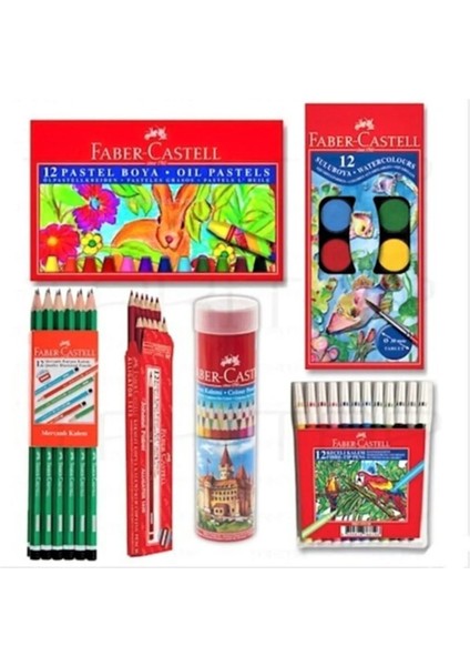 FABER CASTELL 6 Parça Set Okul Kırtasiye Kuru Sulu Boya Kalem