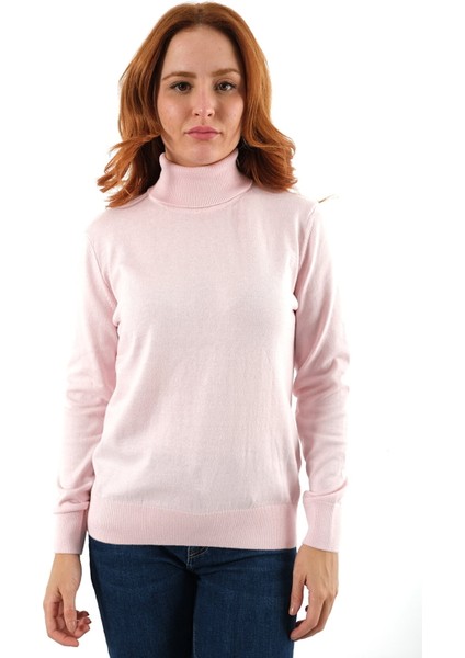 Kadın Pudra %100 Organik Pamuk Balıkçı Yaka Triko Kazak TRIST-6103