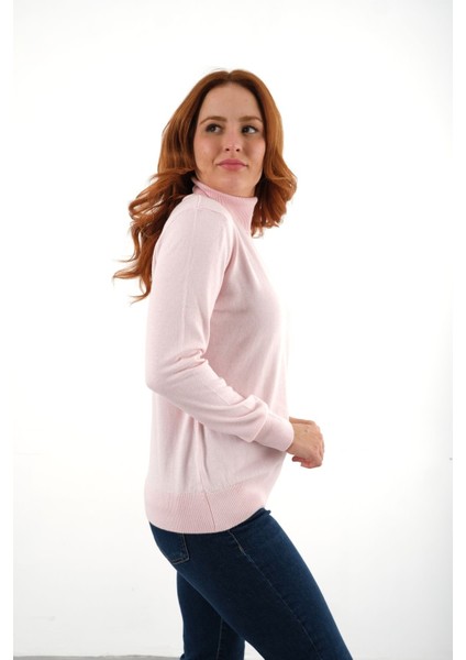 Kadın Pudra %100 Organik Pamuk Balıkçı Yaka Triko Kazak TRIST-6103 fiyatları