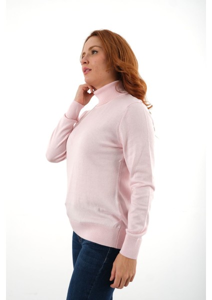 Kadın Pudra %100 Organik Pamuk Balıkçı Yaka Triko Kazak TRIST-6103 fırsatları