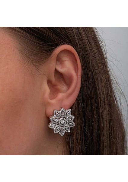 Gümüş Zirkon Taşlı Çiçek Kadın Küpe fırsatları