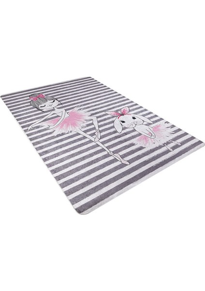 Çocuk Halısı ve Bebek Halısı Yıkanabilir Kaymaz Taban Figürlü Gri Pembe Dijital Baskı Halı HC035 modelleri