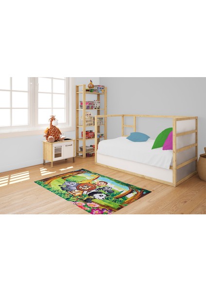 Çocuk Halısı ve Bebek Halısı Yıkanabilir Kaymaz Taban Figürlü Yeşil Dijital Baskı Halı HC042 indirimleri