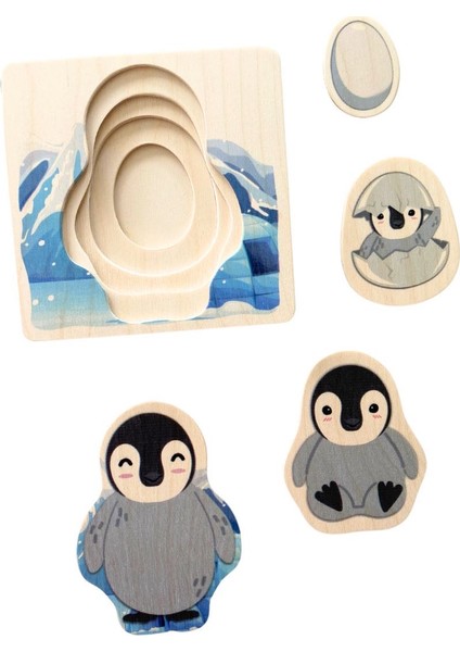 Katmanlı Penguen Yaşam Döngüsü Ahşap Puzzle