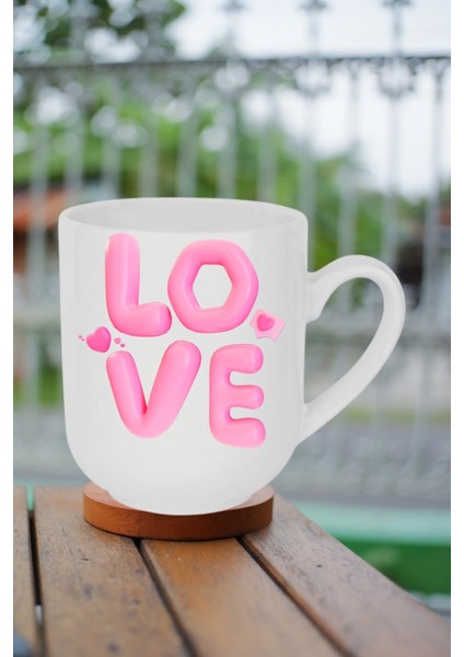 Love Baskılı Hediye Içi Beyaz Lüx Kupa Bardak Porselen Çay Kahve Fincanı