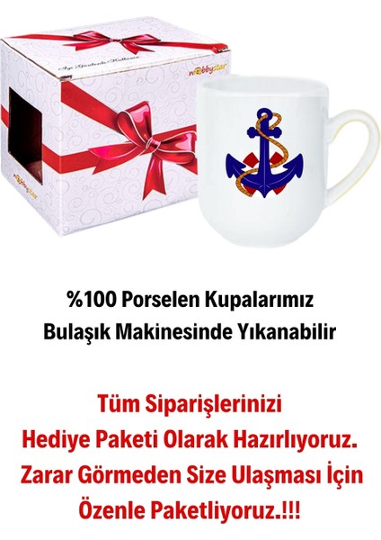 Denizci Çıpa Baskılı Içi Beyaz Lüx Kupa Bardak Porselen Çay Kahve Fincanı-9 modelleri