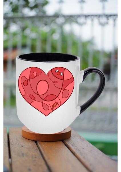Love Kalp Baskılı Içi Siyah Lüx Kupa Bardak Porselen Çay Kahve Fincanı