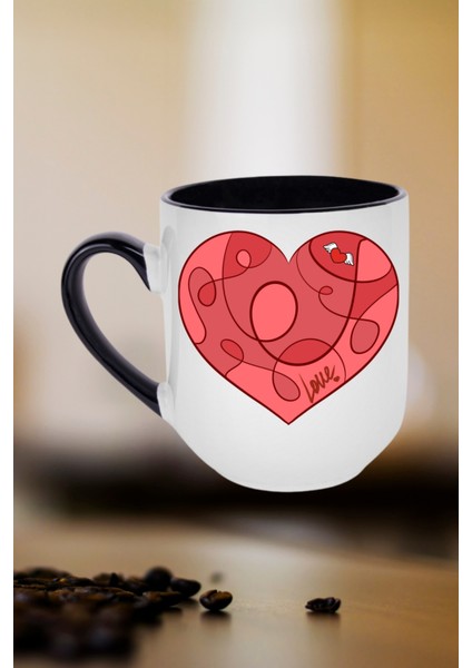 Love Kalp Baskılı Içi Siyah Lüx Kupa Bardak Porselen Çay Kahve Fincanı fiyatları