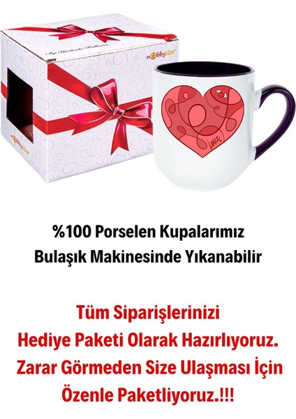 Love Kalp Baskılı Içi Siyah Lüx Kupa Bardak Porselen Çay Kahve Fincanı modelleri