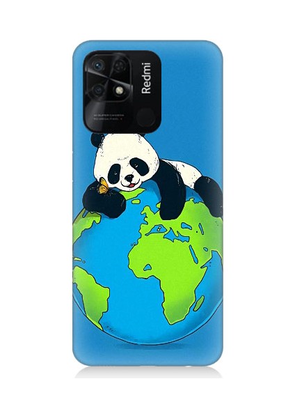 Xiaomi Redmi 10C Uyumlu Yorgun Panda ve Dünya Desenli Silikon Kılıf