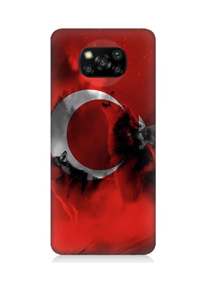 Xiaomi Poco X3 Uyumlu Türk Bayrağı ve Kurt Desenli Silikon Kılıf