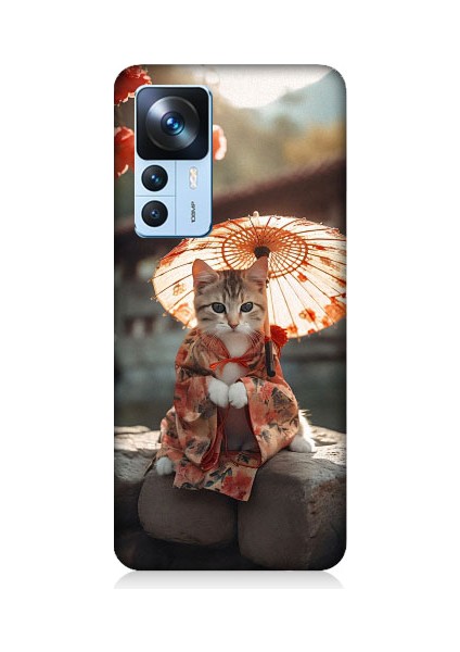 Xiaomi Mi 12T Pro Uyumlu Geyşa Kıyafetli Kedi Desenli Silikon Kılıf