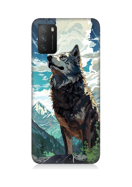 Xiaomi Poco M3 Uyumlu Fantastik Bulutlar ve Kurt Desenli Silikon Kılıf