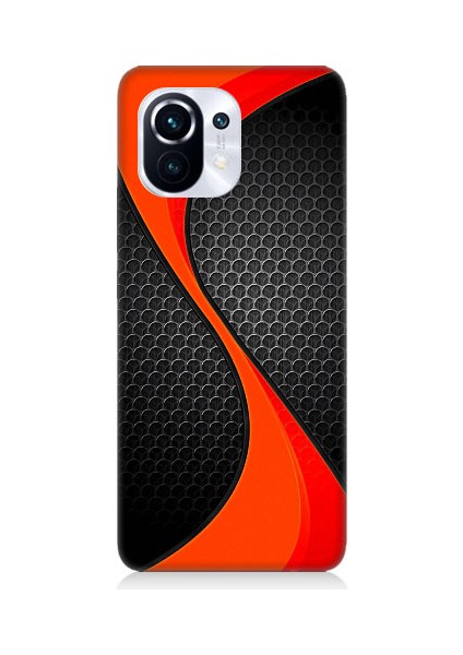 Xiaomi Mi 11 Pro Uyumlu Turuncu Siyah Karbon Desenli Silikon Kılıf