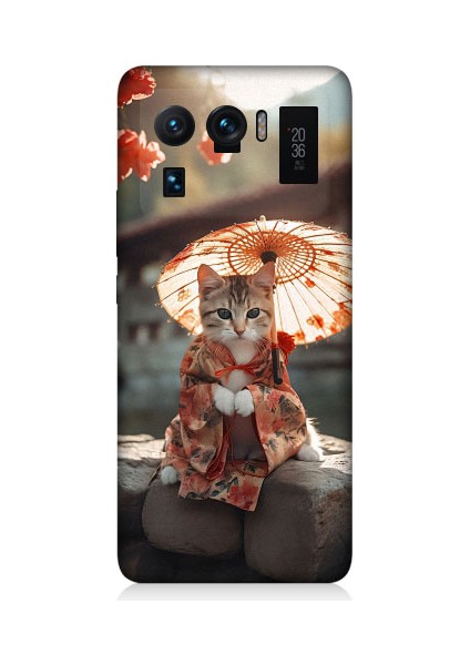 Xiaomi Mi 11 Ultra Uyumlu Geyşa Kıyafetli Kedi Desenli Silikon Kılıf