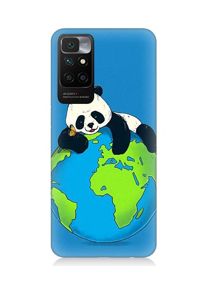 Xiaomi Redmi 10 Uyumlu Yorgun Panda ve Dünya Desenli Silikon Kılıf